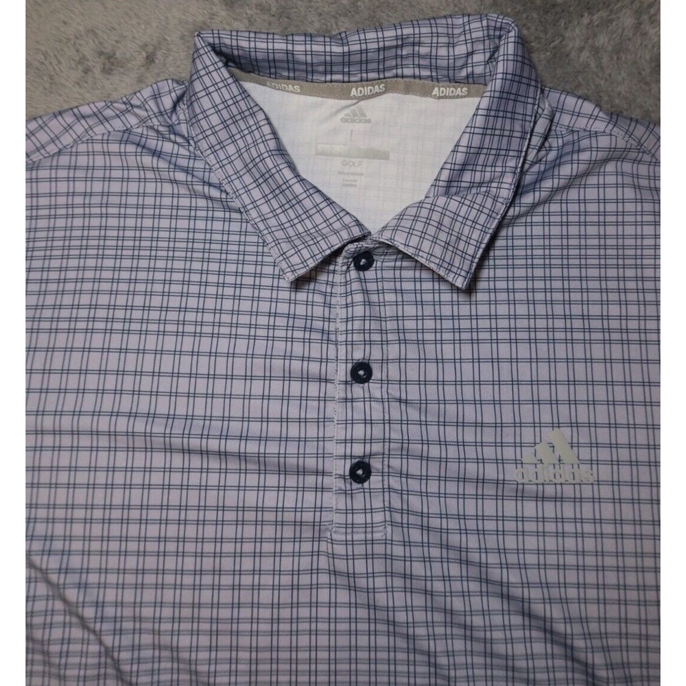 Adidas Golf Men's Short Sleeve Polo Grey With Navy Striped Shirt SZ Large
